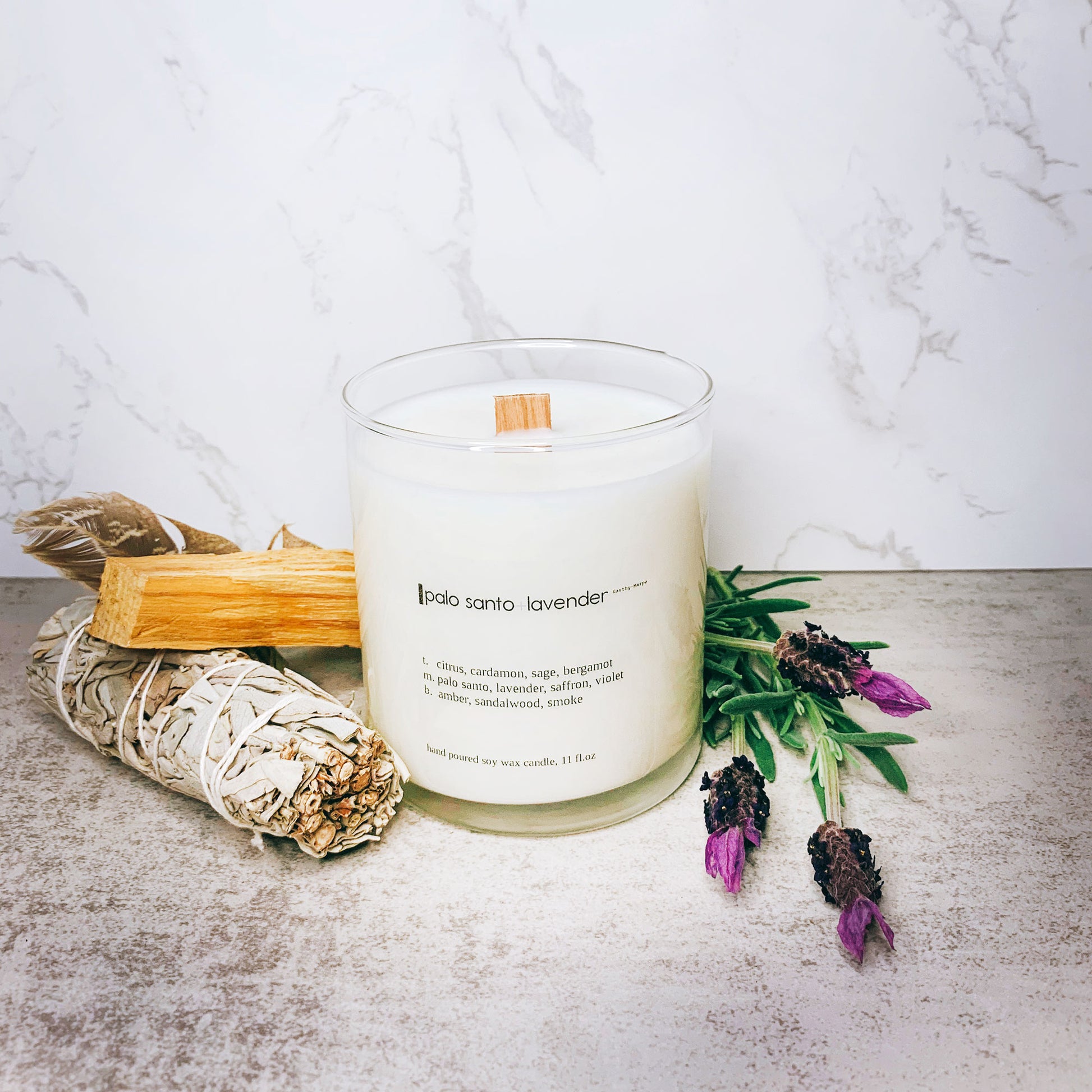 Palo Santo Lavender Soy Candle  Crackling Wooden Wick Candle